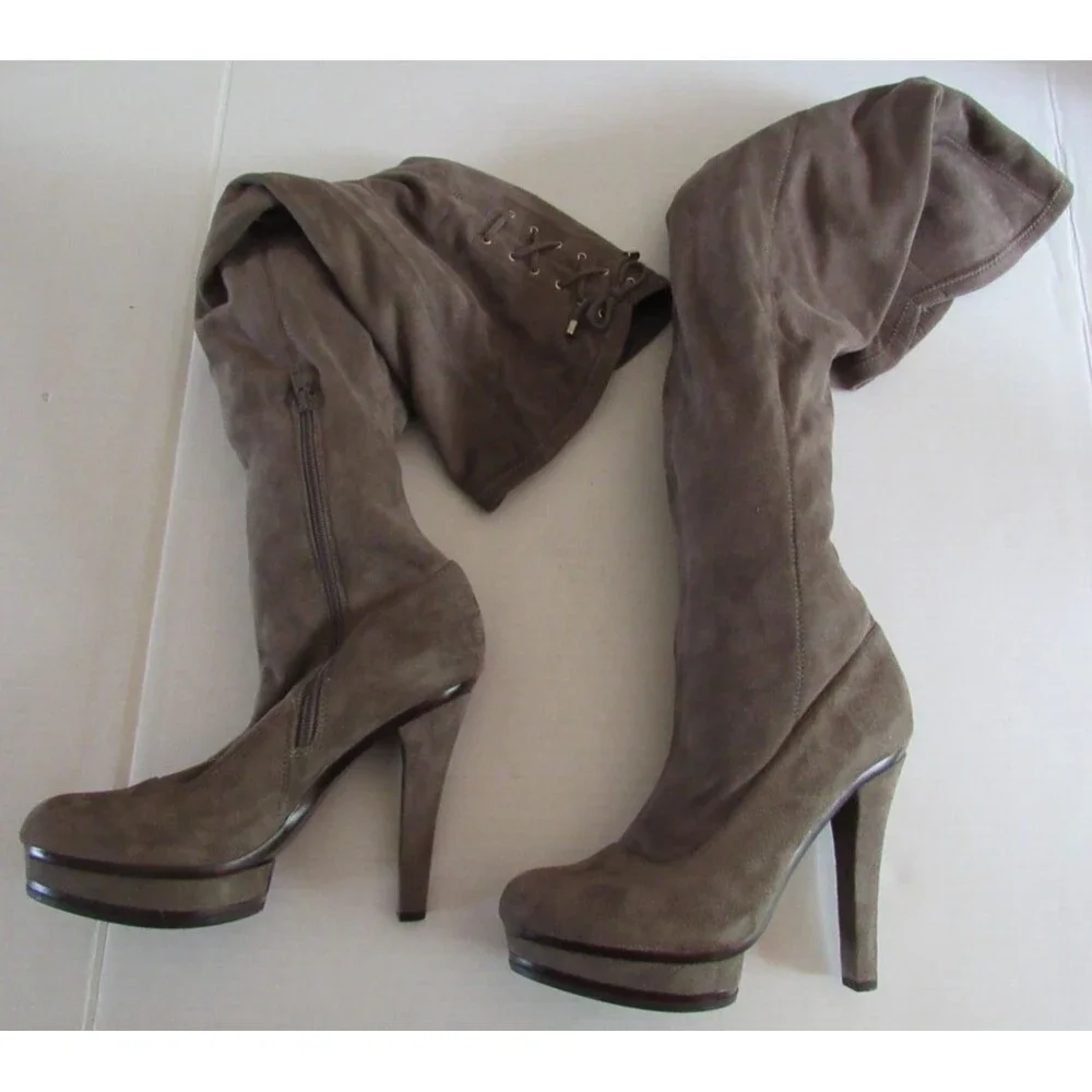 Jennifer Lopez JLO JLLISETTE GREY Over the Knee Faux Suede Platform Boots 9M - Picture 2 of 14